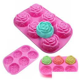 Baking Moulds Sile Rose Mold Flower Soap Mod Ice Cube Tray Bpa For Mousse Cake Jelly Chocolate Dishwasher Safe Xbjk2207 Drop Deliver Dh28H