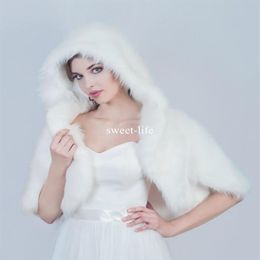 Whole Winter White Bridal Wraps Christmas Hooded Cloak Wedding Capes Halloween Short Fur Jacket Bridesmaid Bolero Shawl298V