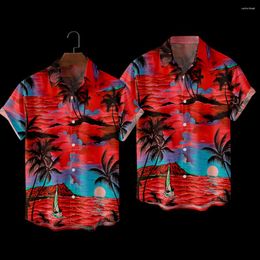 Men's Casual Shirts Hawaiian For Men Cool Sea Cunset Print Short Sleeve Hawaii Summer Beach Vacation Tops Breathable