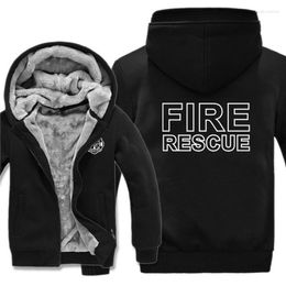 Men's Hoodies Men Cool Fire Rescue Firefighter Fashion Thicken Printed Pullover Wool Liner Man Sweatshirts