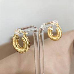 Hoop & Huggie Monlansher Small Chunky Screw Thread Earrings Gold Silver Colour Metal Round Earring For Women Vintage Jewellery 2021261K