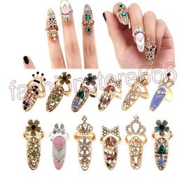 Fashion Rhinestone Cute Bowknot Finger Nail Ring Charm Crown Flower Crystal Female Personality Nail Art Rings329D