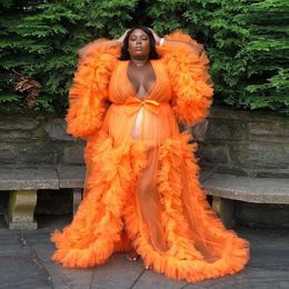 2020 Plus Size Sexy Women Maternity Weddings Robe Pregnancy Ruffles Tiered Tulle Bathrobe Sleepwear Illusion Bridal Robe Evening N277M