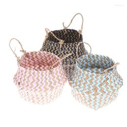 Storage Baskets Foldable Handmade Rattan Woven Flower Basket Seagrass Clothing Home Decoration Hanging Pot Organizer