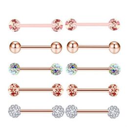 10pcs set Gold Rose Tongue Rings Stainless Steel Acrylic Earrings Barbells Body Tragus Piercing Jewellery Nipple Ring2544