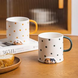 Mugs Simple Ceramic Cartoon Hand-painted Dog Mug Couple Water Cup Household Coffee Milk Drinkware Kitchen Breakfast Drinking Tool