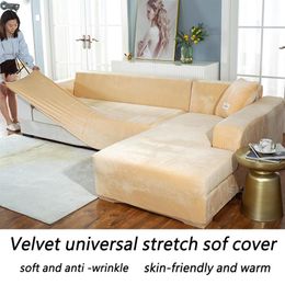 Velvet Plush L Shaped Sofa Cover For Living Room Elastic Furniture Couch Slipcover Chaise Longue Corner Sofa Cover Stretch2807