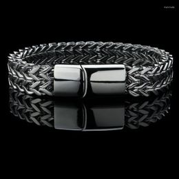 Link Bracelets Mens Classic Silver Colour Stainless Steel Braided Bracelet Metal Magnetic Closure Fashion Punk Chain For Men