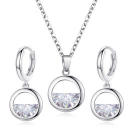 Iced Out Cubic Zirconia Fresh Hollow Zircon Vibrant Pure Necklace Earrings Match Simple Half Round Earing White Gold Aesthetic Pendant Jewellery For Women Wholesale