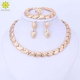 Chokers African Jewellery Sets Women Wedding Gold Colour Leaves Shape Necklace Set Fashion Bridal Ring Bracelet Earrings Accessories