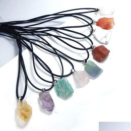 Pendant Necklaces Natural Irregar Ore Fluorite Crystal Necklace Energy Stone Healing Amethyst Meditation Yoga Gift Wholesale Drop De Dhdwi