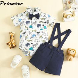 Clothing Sets Prowow 0-18M Baby Boy Outfit Gentleman Necktie Animals Shirts And Suspender Pants 2pcs Born Birth Summer Clothes