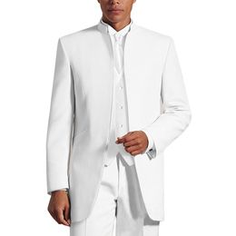 Handsome Custom Made Groomsmen Black Groom Tuxedos Mandarin Lapel Men Bridegroom Wedding Prom Dinner Suits Jacket Pants Tie 2574