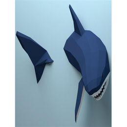 Geometric three-dimensional shark wall decoration Nordic animal decoration ornaments creative tide play paper Mould diy manual223s