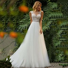 Fabulous Scoop Neck A-Line Wedding Dresses Lace Appliques Tulle Women Bridal Dress Sleeveless Spring Custom Vestidos De Maariee308J