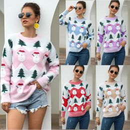 Women's Sweaters Fall/Wter 2023 Style Christmas Sweater Tree Snowman Pullover Knit Woman Pink Blue Red Women Sueter Mujer