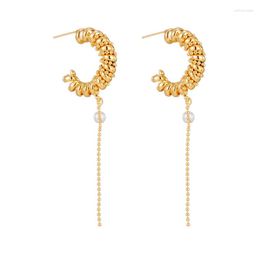 Stud Earrings 2023 Fashion Women Geometric C Shaped Spiral Pearl Long Tassel Sexy Party