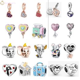 925 Sterling Silver Dangle Charm New Cute Baby Elephant Cartoon Animal Love Diamond Beads Bead for Pandora Charms Sterling Silver Beads