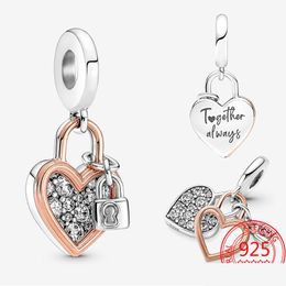 Charms 925 Sterling Sier Rose Gold Heart Padlock Double Charm For Pandora Snake Bracelet Diy Jewelry Girl Gift Making Drop Delivery Dhc93