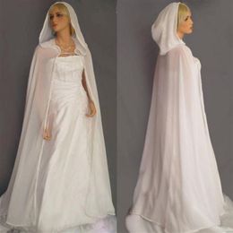 White Ivory Hooded Bridal Cape Women Wedding Cloak Chiffon Long Jacket Plus Wrap Custom Made Formal Bride Bolero2947