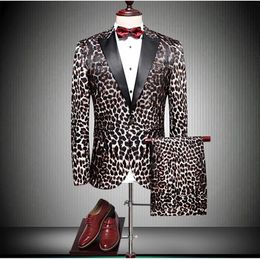 Brand New Leopard Print Groom Tuxedos Peak Lapel One Button Men Wedding Suit High Quality Men Business Prom Dinner Blazer Jacket 249F