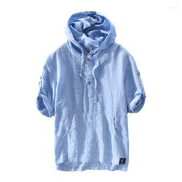 Men's T Shirts 2023 Cotton Short Sleeve Hooded Casual Loose Large Solid Versatile Striped Shirt T-shirt For Men