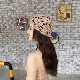 Scarves Simple And Versatile Pattern Hand-Knit Cap Women's Artistic Spring Summer Japanese Outer Sun Protection Hat