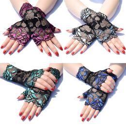 Short Summer Thin Lace Sun Protection Half-finger Gloves Female Riding UV Dance Performance Five Fingers255O