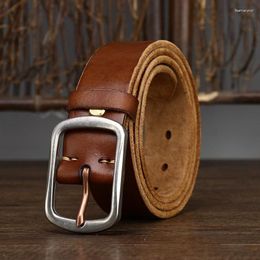 Belts 3.8cm American Vintage Thickened Belt Cowhide Outdoor Men Stainless Steel Needle Buckle Leather Denim Designer Waist Cover A3057