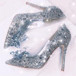 Sparkly Stiletto Heel Crystals Wedding Shoes For Bride Beaded Luxury Designer Heels Cinderella Pumps Poined Toe Rhinestones Bridal316d