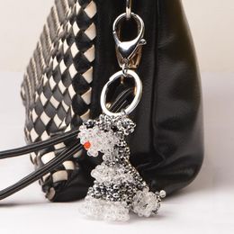 Keychains RongDe Exquisite Hand Woven Lovely Man-made Crystal Schnauzer Purse Bag Buckle HandBag Pendant For Car Keyrings