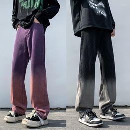 Men's Jeans Tie-dyed Straight Hip Hop Neutral Denim Trousers Loose Wide Leg Street Cargo Gradient Pants Baggy