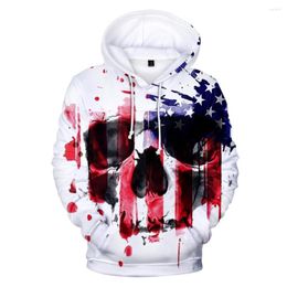 Men's Hoodies USA For Men Sweatshirt Hooded United States America Independence Day Hoody Mens National Flag Tops Coats Skull Print