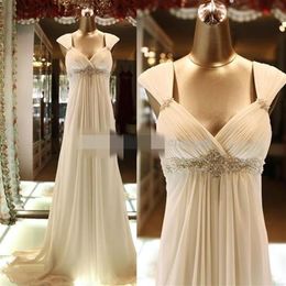 2020 Beach Wedding Dresses Chiffon Crystal Empire Waist Straps Sweep Train Pregnant Maternity Wedding Bridal Gowns vestido de novi277p