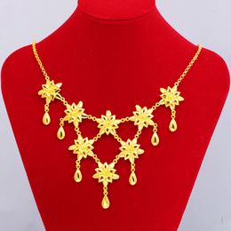 Chains Luxury Yellow Gold Plated Wedding Bridal Necklace For Women Flower Blooming Fine Jewellery Charm Chain Gifts