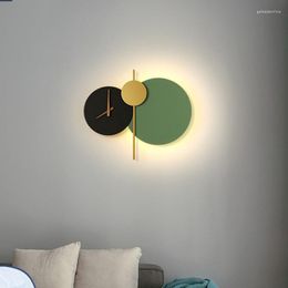 Wall Lamp Nordic Led Light Creative Round Clock Design For Bedroom Decor Living Room Hall Corridor Lighting