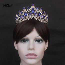 Headpieces NZUK European Brides Wedding Tiara Accessories Royal Blue Dress Hair Rhinestone Band Clip Ring345m