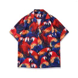 Men's Casual Shirts Summer Vintage Parrot Graffiti Full Printed Short-Sleeved Shirt Male And Female Trendy Brand Loose Leisure All-Matching