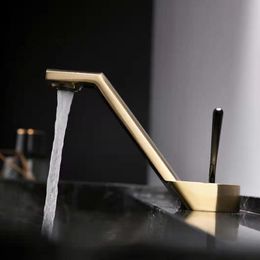 Basin Faucets Total Brass Black and Gold Bathroom Sink Faucets 3 Hole Double Handle Hot And Cold Waterfall Faucet