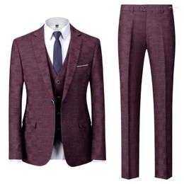 Men's Suits High Quality Men Boutique Business Suit 3 Piece Blue / Grey Single Breasted Wedding Dress Homme Blazer And Pant With Vest