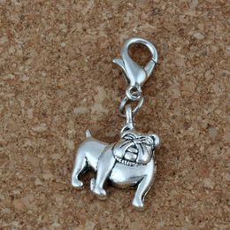 MIC 100Pcs Antique Silver Alloy Cute Bulldog Charms Bead with Lobster clasp Fit Charm Bracelet 13 x 31mm DIY Jewelry A-225b278T