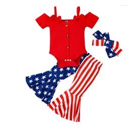 Clothing Sets FOCUSNORM Independence Days 3pcs Baby Girls Clothes Off Shoulder Bowknot Romper With Stars Stripes Flare PantsHeadband