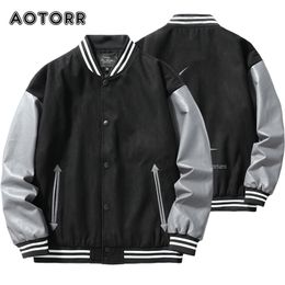 Men's Jackets Suede Baseball Men Jacket Fashion Vintage Bomber Jackets Spring Autumn Couple Models Patchwork Leather Jacket Tops Plus Size 230721