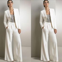 2022 2pcs Formal Mother of the Bride Dresses Women Ivory Pants Pant Suits Office Business Lady Jacket For Wedding Party Bridal Eve224B