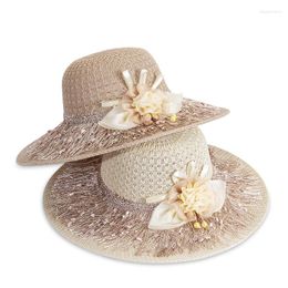 Wide Brim Hats Women's Sun Vintage Straw Elegant Flower Tassels Decorations Spring Summer Protection Woman Outdoor