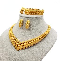 Necklace Earrings Set Gold Plated Jewellery 24k Original Italian Colour Women Bracelet Ring Wedding Banquet Latest