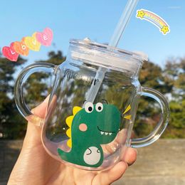 Wine Glasses Japanese Creative Straw Cup Cartoon Children's Milk Double Ear High Borosilicate Glass Microwave Oven Heating Belt Scale