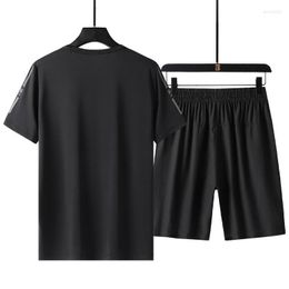 Men's Tracksuits Summer Ice Silk Sports Set Round Neck Short Sleeve Split Shorts Two Piece Outdoor Running Mens Casual