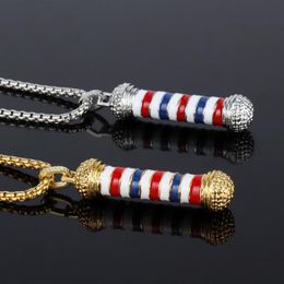 Pendant Necklaces Barber Shop 3D Pole Fashion Long Chain Necklace Hairdresser Souvenir Charm Statement Jewelery281t