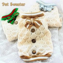 3 Colours Dog Apparel Sweater Pet Clothes Adorable Soft Knitwear Fashion Rhombus Hollow Out Holiday Party Spring Autumn Happy Walki228v